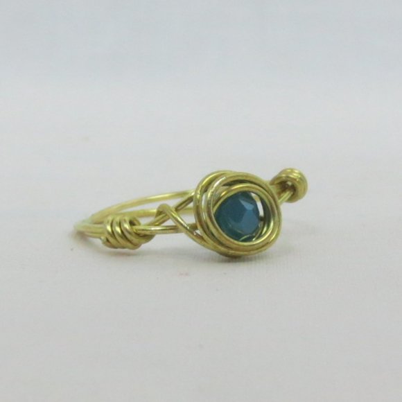 New Brass Wrapped Teal Crystal Hand Crafted Ring - Picture 2 of 9